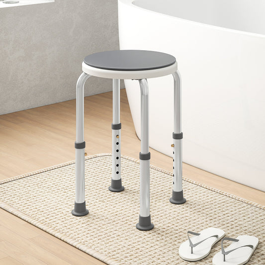 HOMCOM 360° Swivel Shower Chair, Height Adjustable Aluminium Shower Stool with Non-Slip Feet for Disabled, Elderly, Grey