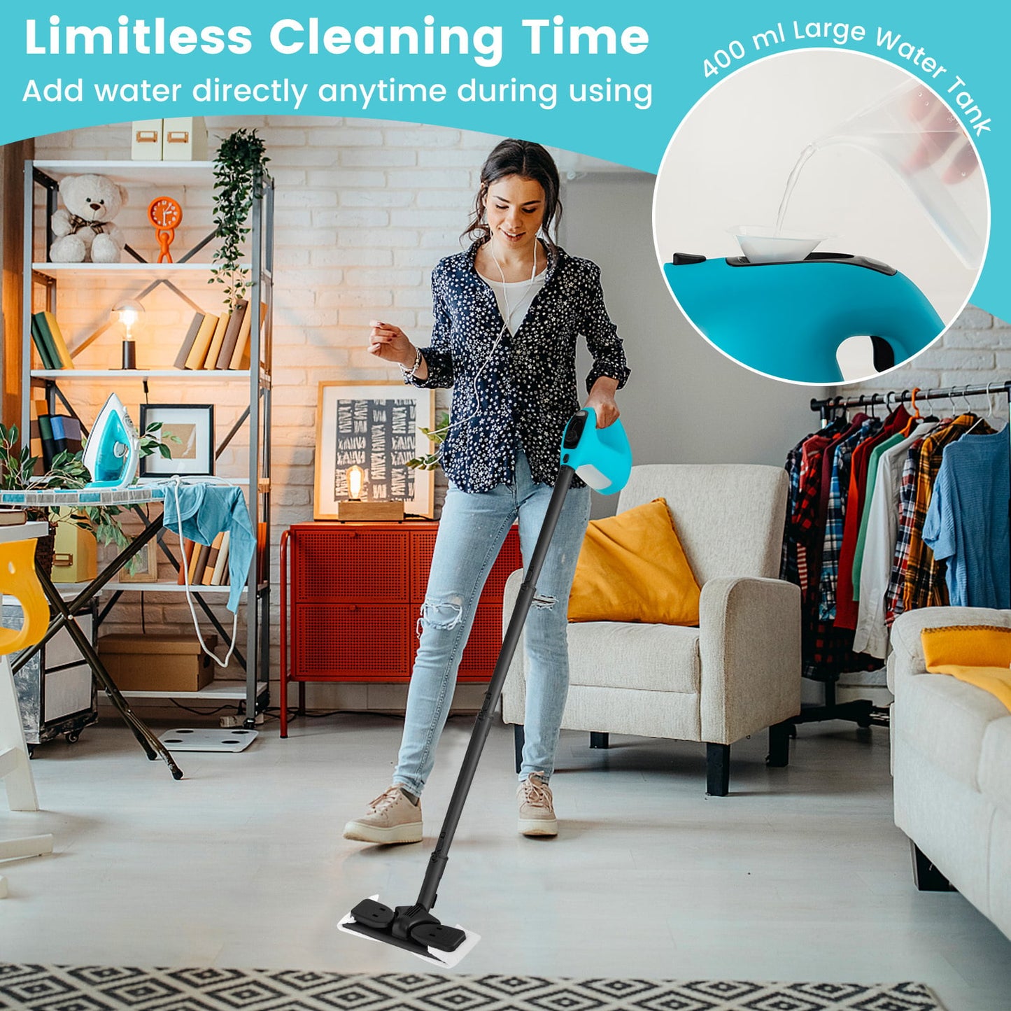 Multi-Surface Handheld Steam Cleaner with Safety Lock-Blue