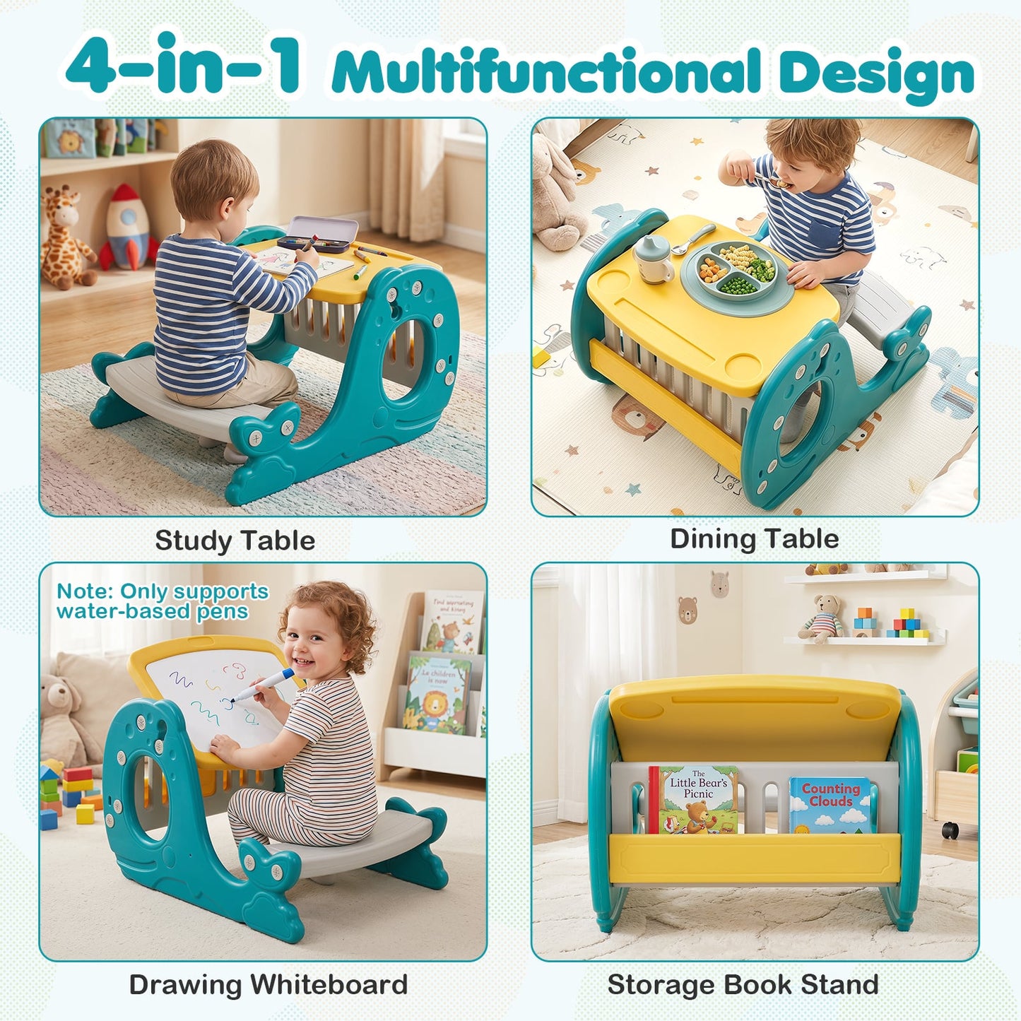 Multi-functional Convertible Kids Activity Table Set-Yellow