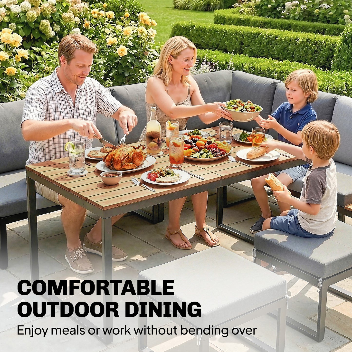 Outsunny Patio Furniture Set Modular Garden Sofa Set 6 Pieces with Dining Table for Outdoor Patio Grey