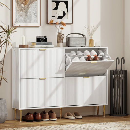 HOMCOM Elegant Four-Drawer Shoe Cabinet - White