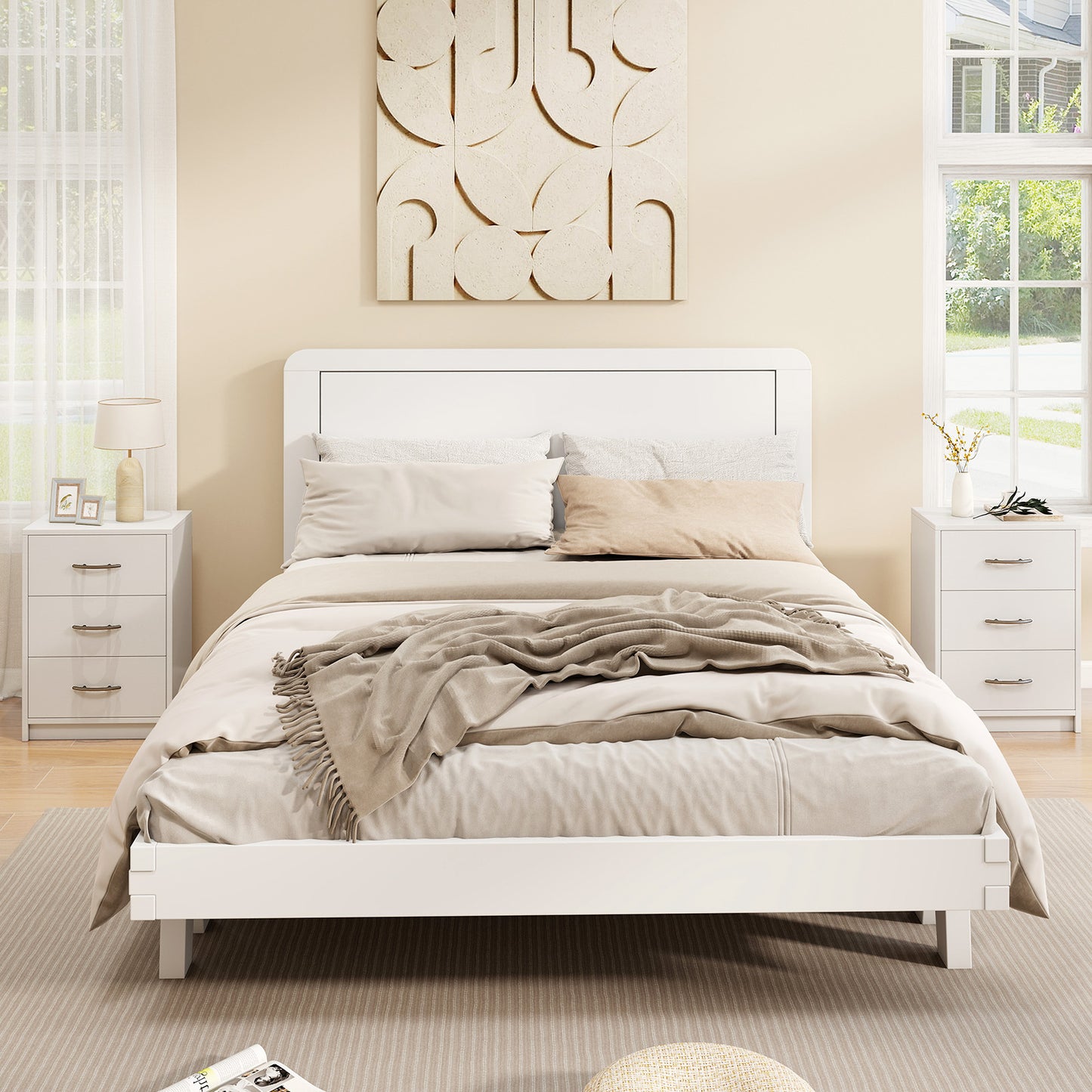 3-Drawer Nightstand with Storage for Living Room Bedroom-White