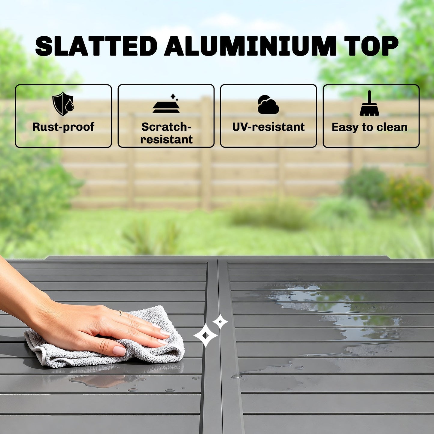 Outsunny Extending Garden Table for 4-8 People, Aluminium Outdoor Dining Table with Slatted Top, Dark Grey