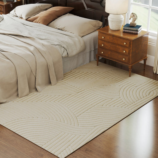 HOMCOM Modern Geometric Rug, Thick & Plush, Non-Slip, 230 x 160 cm â Cream, Living Room/Bedroom/Office