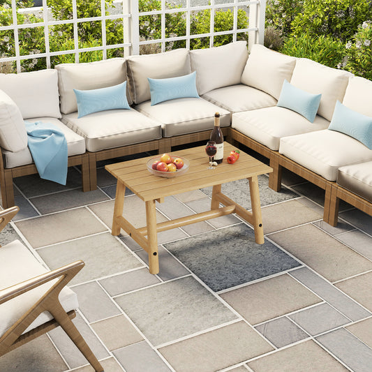 Outdoor Rectangle Coffee Table Solid Wood Patio Table with Slatted Tabletop for Garden Lawn-Natural