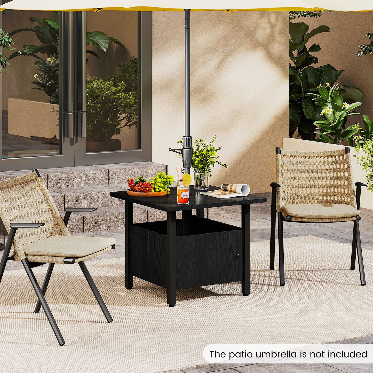 Outdoor Side Table with 4.8cm Umbrella Hole and 2 Sand Bags-Black