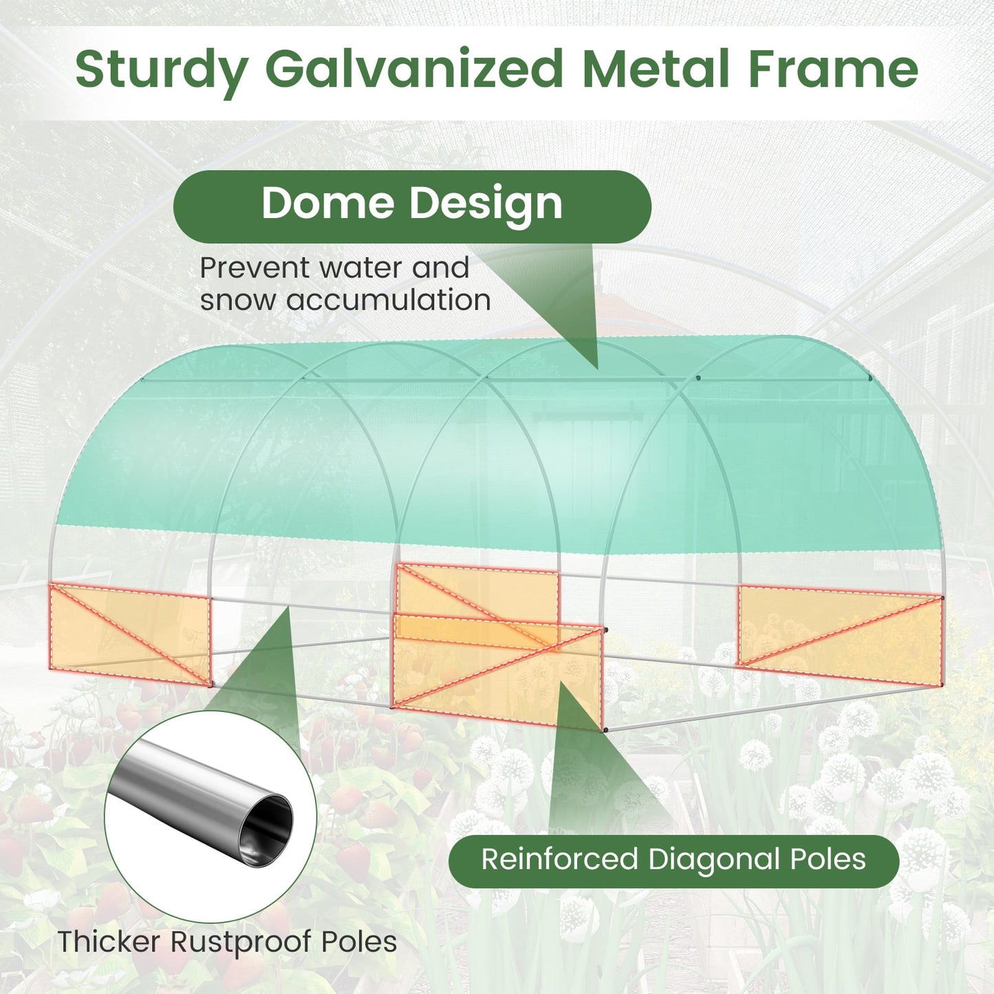 400 x 300 x 200 cm Outdoor Walk-in Tunnel Greenhouse 8 Roll-up Windows-Green