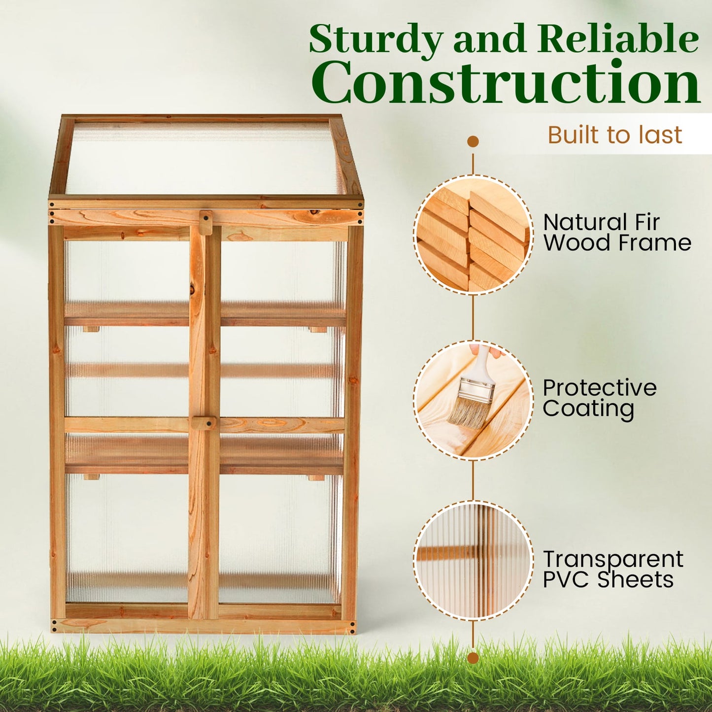 3-Tier Outdoor Wooden Greenhouse for Garden Balcony-Orange