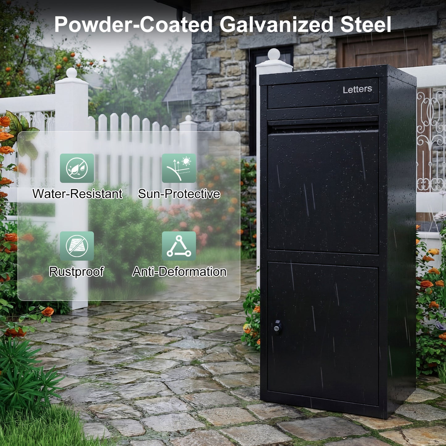 Package Delivery Box for Outside Large Galvanized Steel Parcel Mailbox with Anti-Theft Design-Black