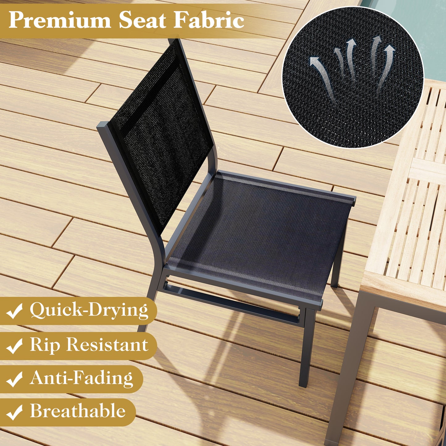 Patio Armless Chair with Breathable Seat and Backrest-4 pieces