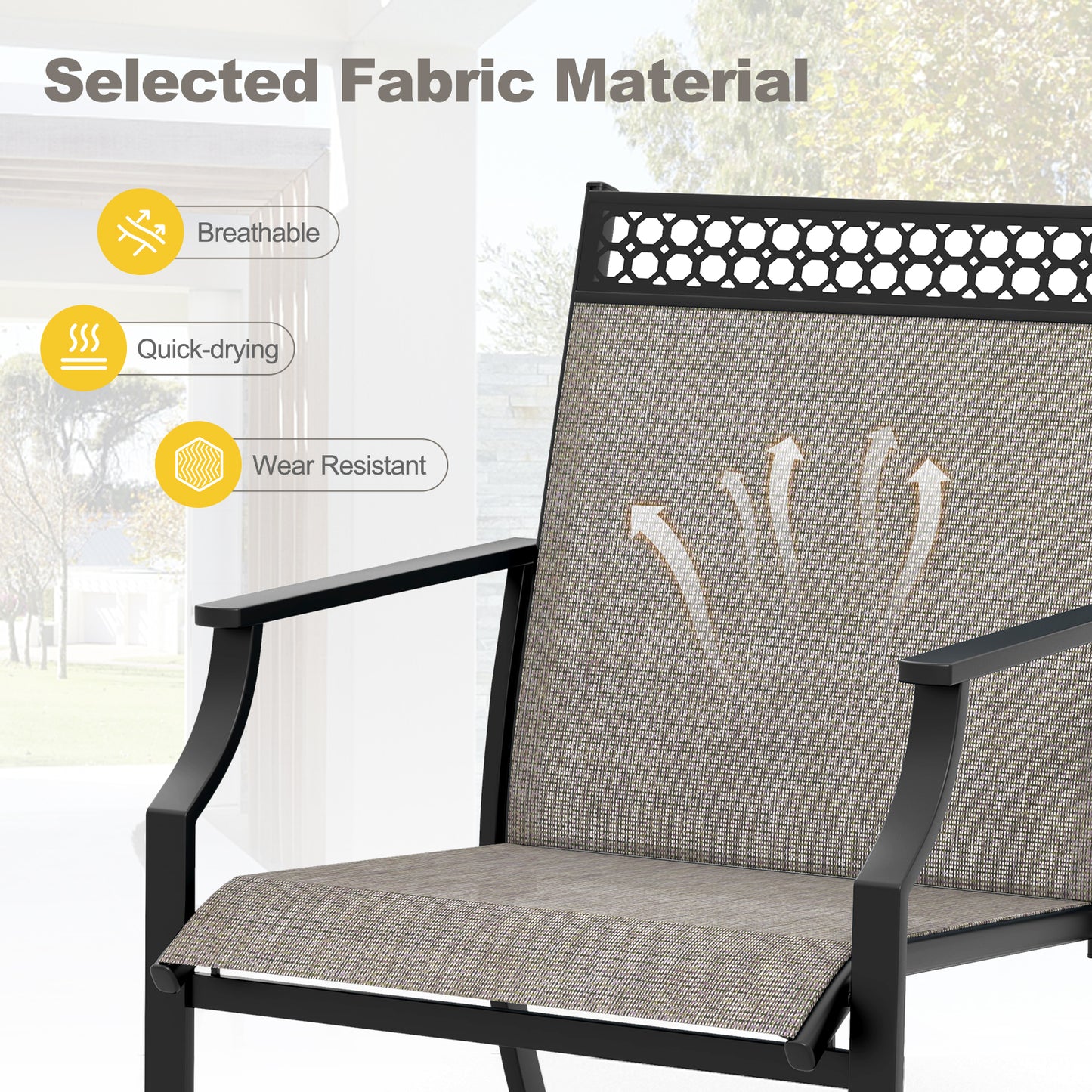 Patio Dining Chairs Set of 2 with All Weather Breathable Fabric and Backrest-Coffee