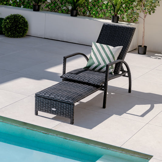 Patio Chaise Lounge with 5-Level Adjustable Backrest-Brown