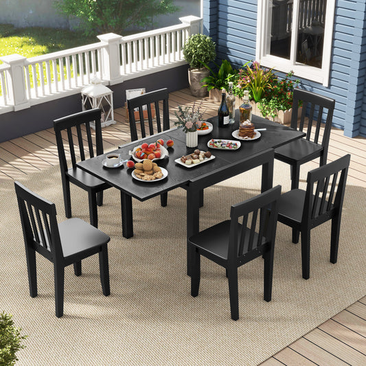 Patio Expandable Dining Table Rectangular Aluminum Dining Table for 4-6 Person-Grey