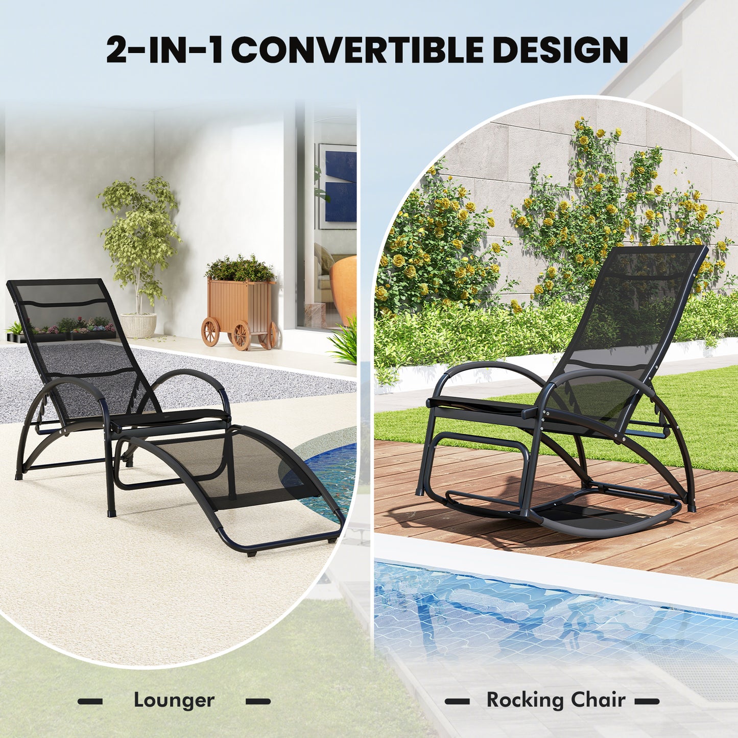 2-in-1 Outdoor Lounge Chair with 20° Rocking Angle-Black