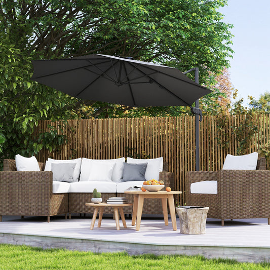 Outsunny 3 x 3m Overhanging Cantilever Parasol - Black