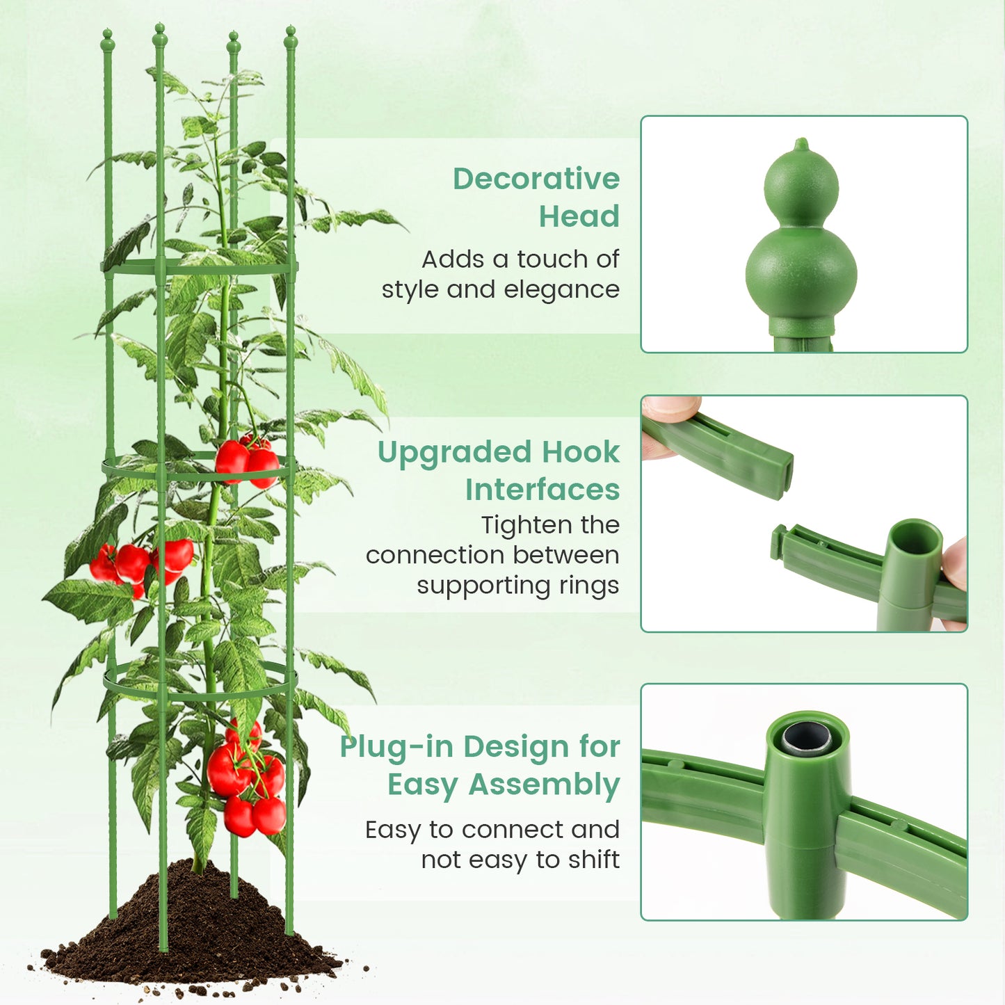2-Pack 145 cm Tall Garden Plant Support Garden Trellis for Potted Plants-Green
