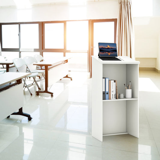 Podium Stand Hostess Stand for Speakers with Storage Shelf-White