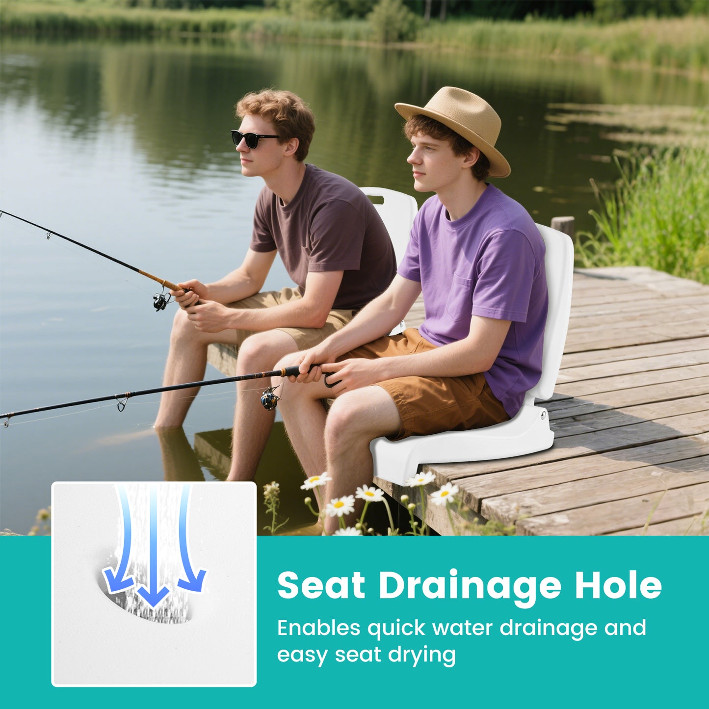 Poolside Chairs with Handle and Back Support for Edge of Pool-White
