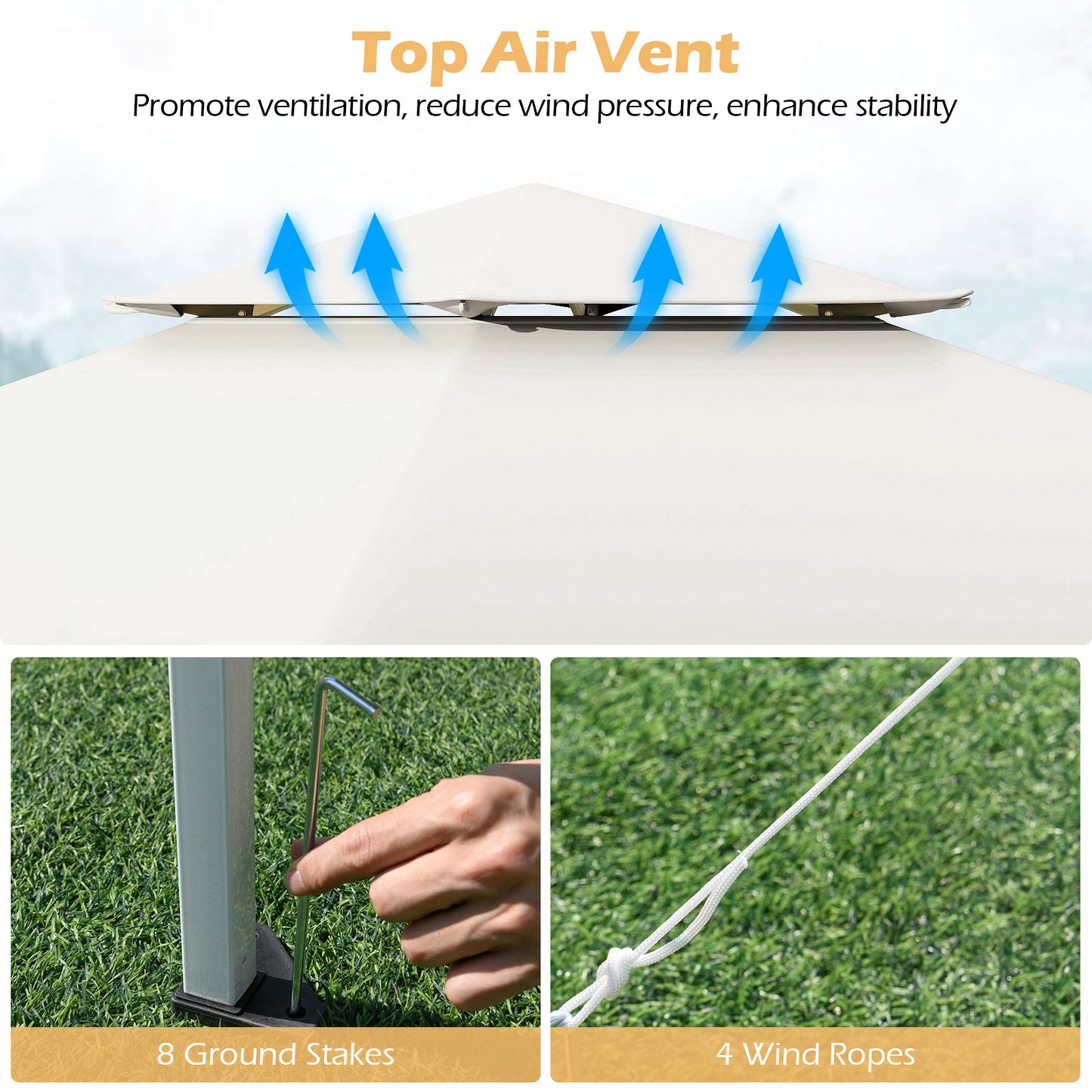 395 x 395 cm Pop up Canopy Tent with Vented Top and 8 Drainage Holes-Beige