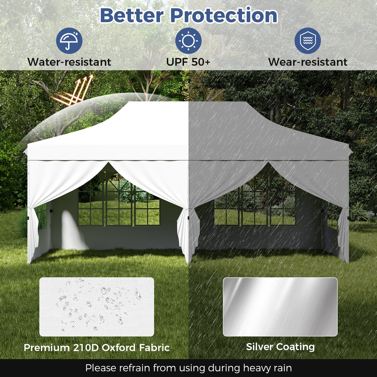 Pop-up Canopy Tent with 6 Detachable Sidewalls and Carrying Bag-White