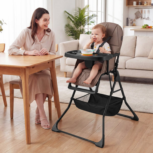 Portable High Chair with 3-Level Adjustable Tray and Footrest-Coffee