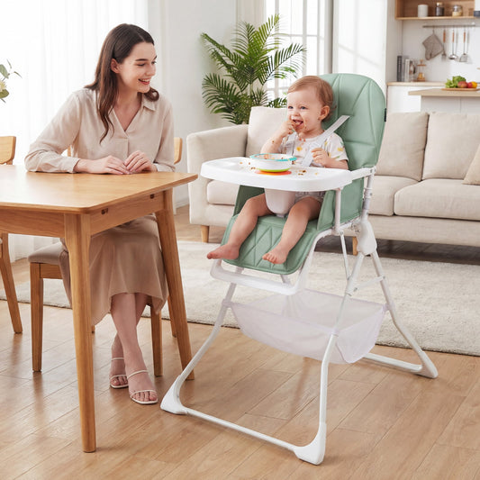 Portable High Chair with 3-Level Adjustable Tray and Footrest-Green