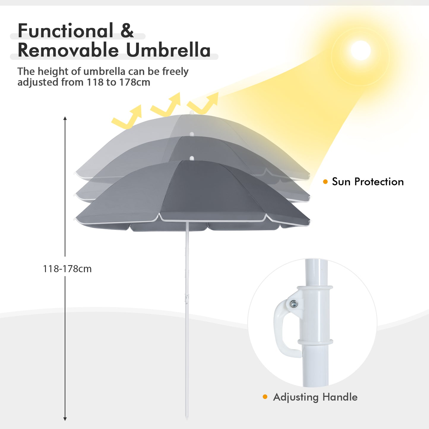 Portable Double Camping Chair with Umbrella and Ice Bag-Grey