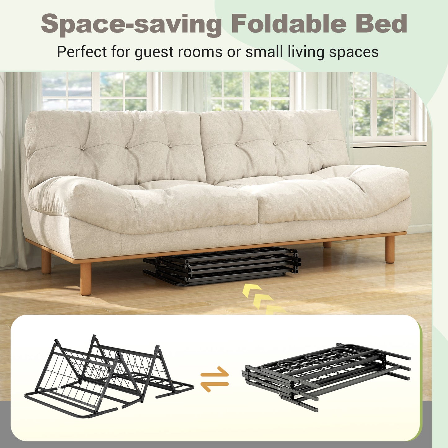 Portable Folding Bed with Headboard and Footboard for Guest Room-Black-Single Size