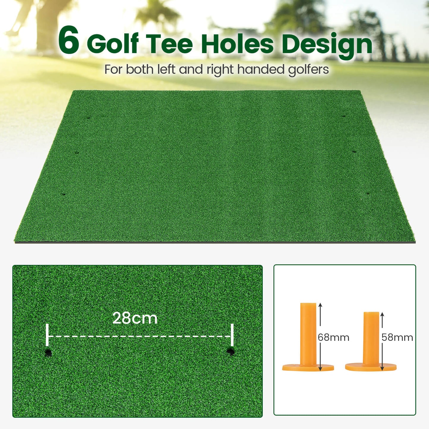Premium Golf Practice Hitting Mat 3-In-1 with Synthetic Grass Turf-27 mm