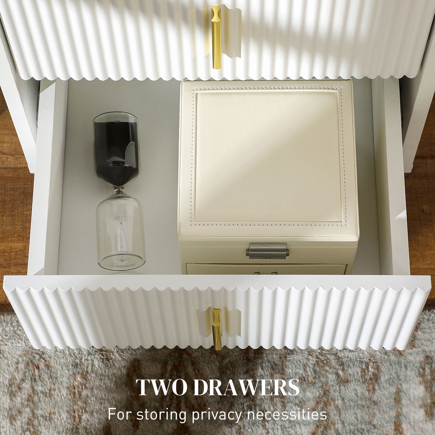 HOMCOM Elegant Chest of Two Drawers - White/Gold-Tone