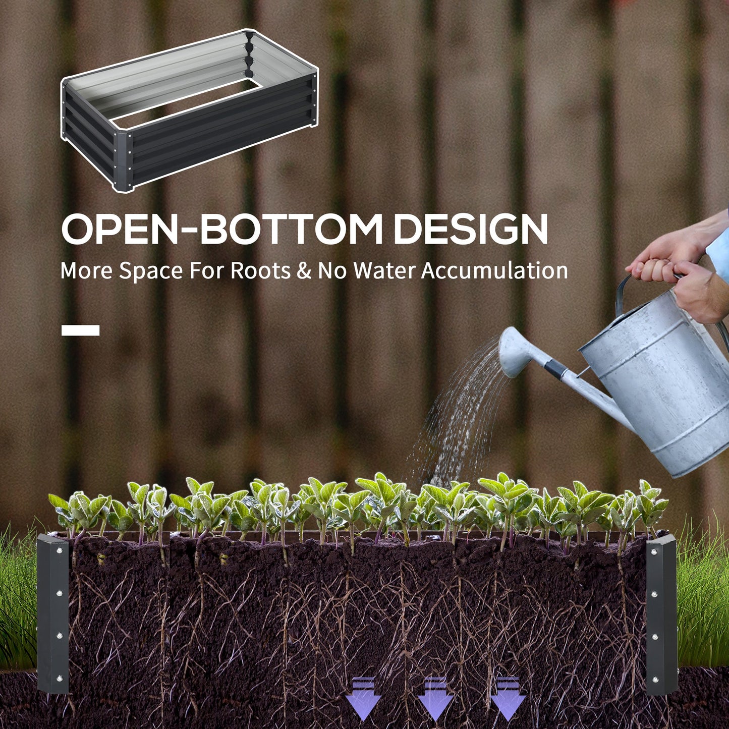Outsunny Set of 2 Raised Beds for Garden, Galvanised Outdoor Planters for Herbs Vegetables, Use for Patio Balcony, Grey
