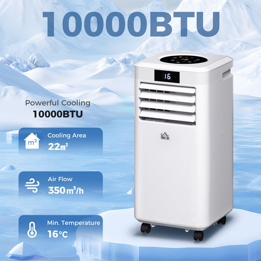 HOMCOM 10000 BTU Air Conditioning Unit, 3-in-1 Portable Air Conditioner, Dehumidifier, Cooling Fan with Remote Control, Digital Display, 2 Speeds, 24H Timer, Window Venting Kit, 22m²