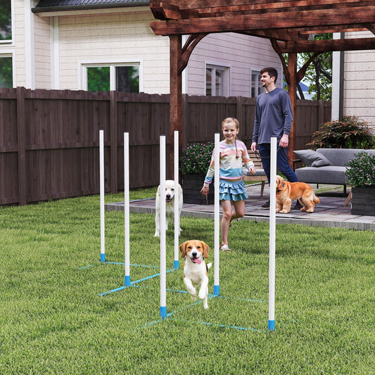 PawHut Dog Agility Equipment Training Adjustable Obstacle Course Set with 6 Weaves Poles Storage Bag for Pet Outdoor Games Exercise