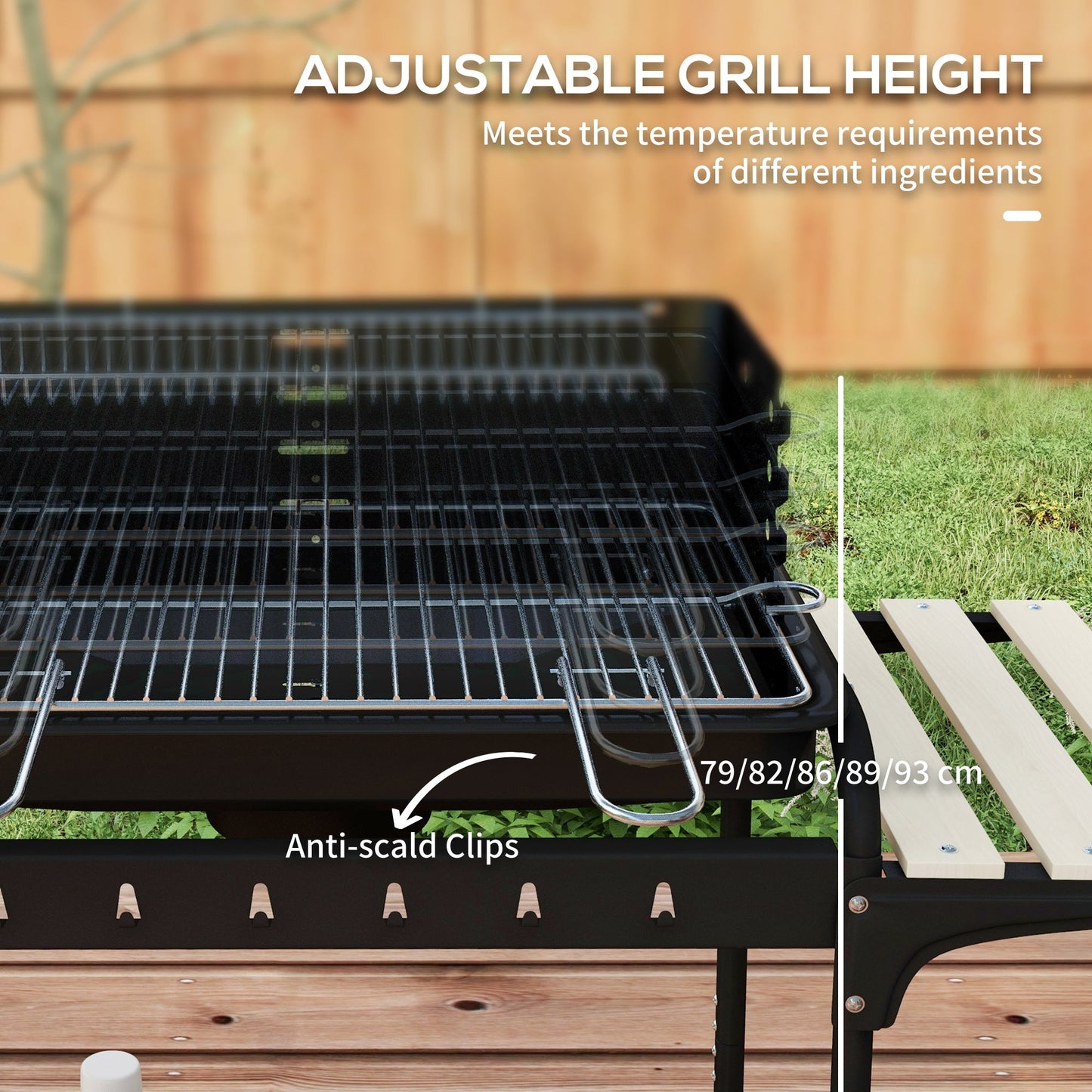 Outsunny Charcoal Barbecue Grill with Adjustable Grill Height, Portable BBQ Trolley with Ash Catcher and Wheels for Outdoor Garden Party Cooking, Black