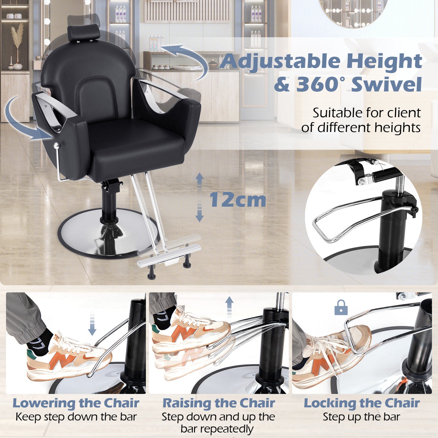 Reclining Salon Chair for Hair Stylist-Black