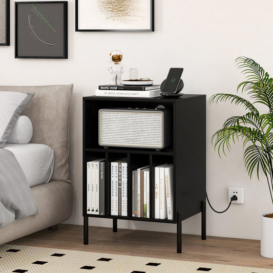 Record Player Stand Turntable Stand with Charging Station-Black