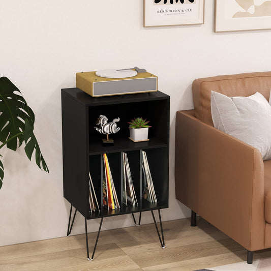Record Player Stand 3-Tier Turntable Stand with Charging Station Vinyl Record Storage Table-Black
