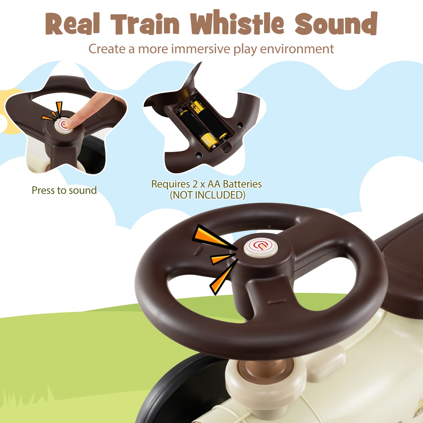 Ride on Push Car Train with Sound Button and Storage Compartment-Beige