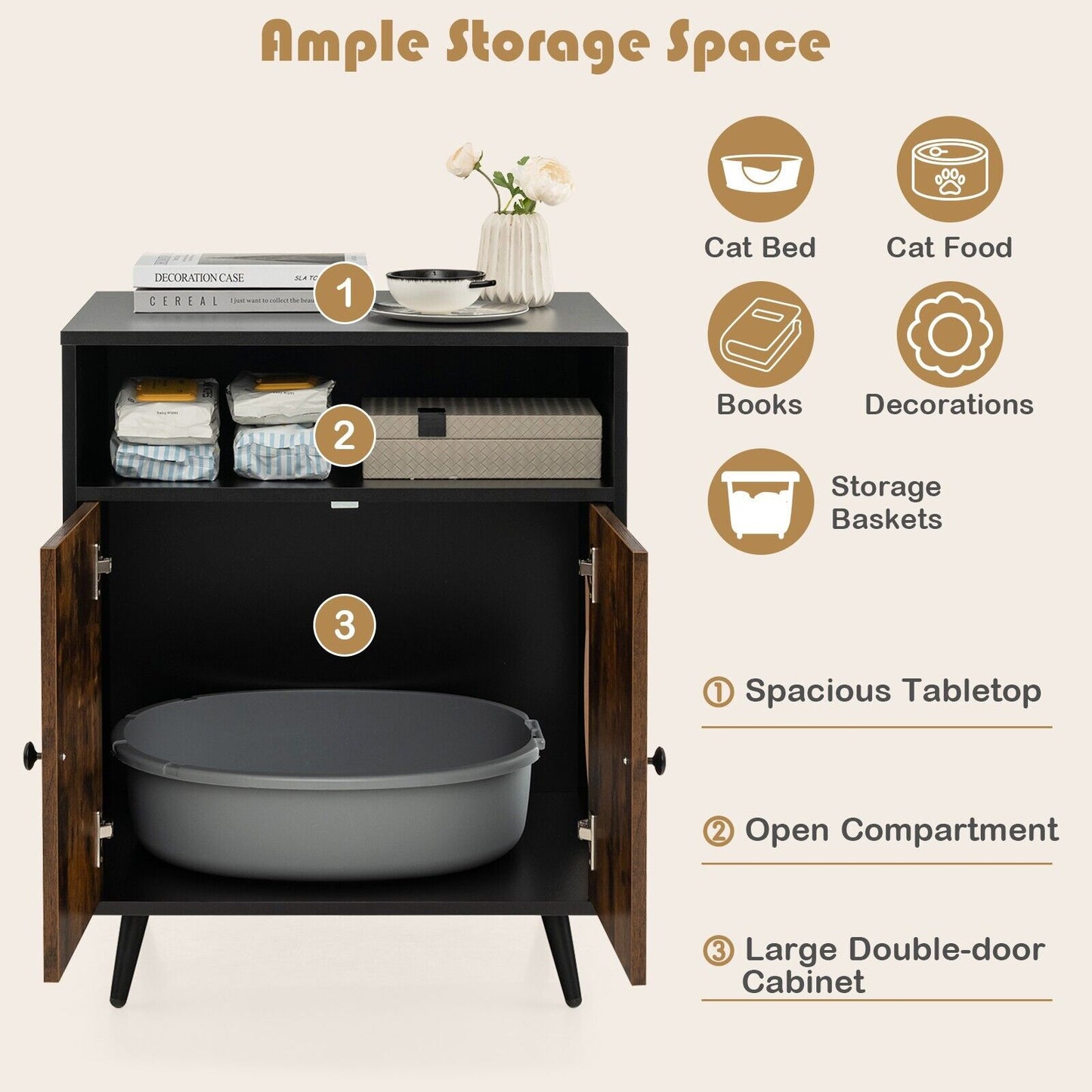 Modern Enclosure Cat Litter Box with Entry-Natural
