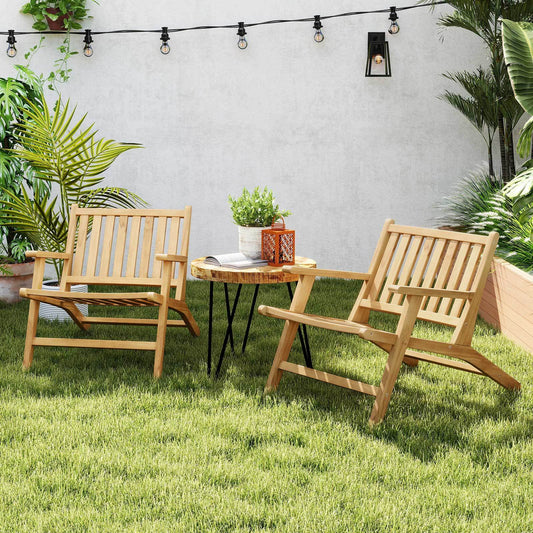 Set of 2 Teak Wood Outdoor Reclining Chair Natural Mid Century Accent Armchair
