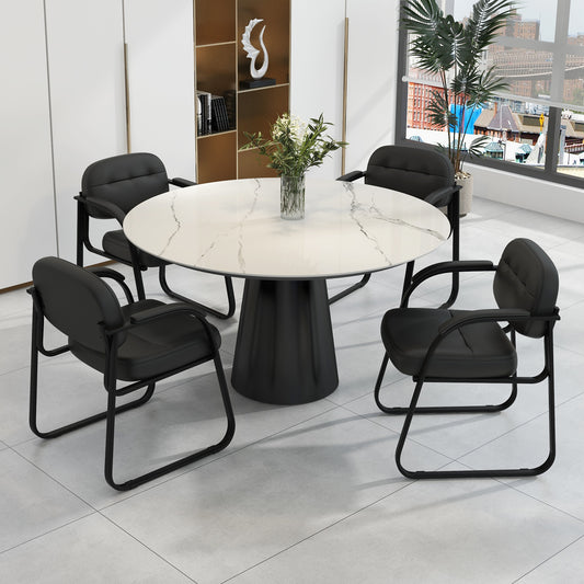 Set of 4 Waiting Room Chairs with Sled Base and Padded Arm Rest-Black