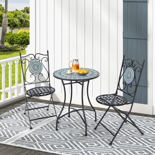Mosaic Chairs Set of 2 Patio Metal Folding Chair with Decorative Backrest