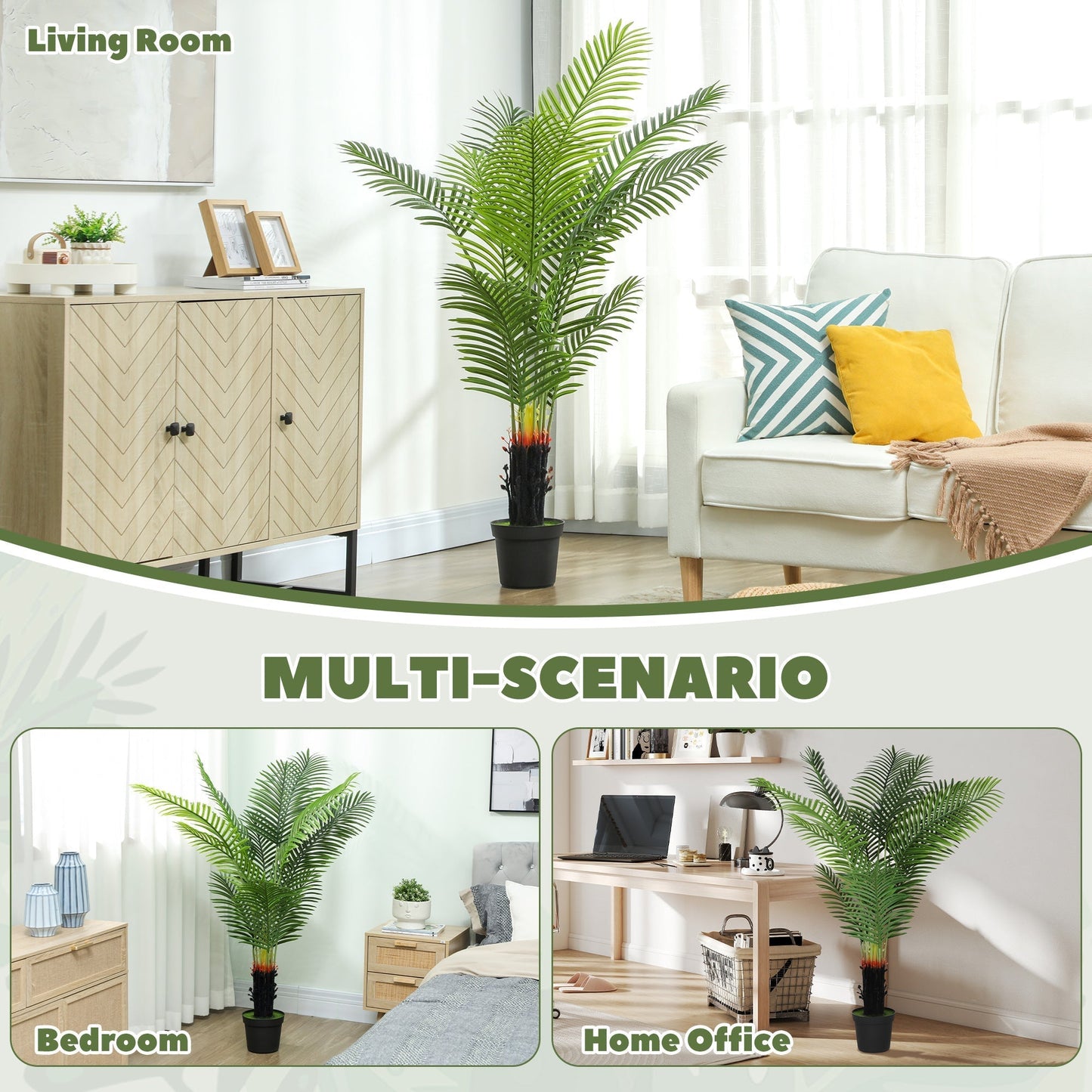 HOMCOM 150cm Artificial Areca Palm Tree with 12 PE Leaves, Decorative Artificial Plant with Plastic Pot and Flocked Soil, Fake Plant for Home Office Decor, Green