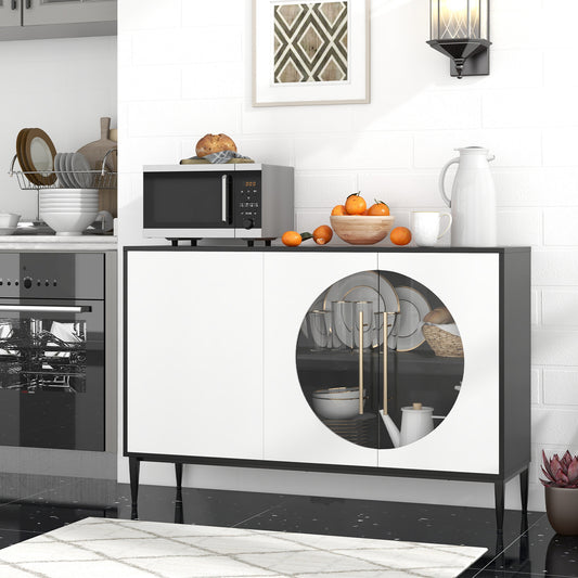 Sideboard Cabinet with Tempered Glass Door-Black & White