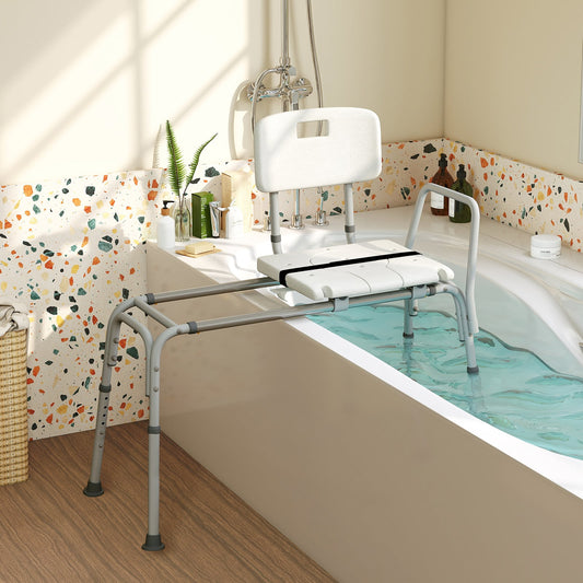 Sliding Tub Transfer Bench Adjustable Inside Bathtub Chair with Safety Belt