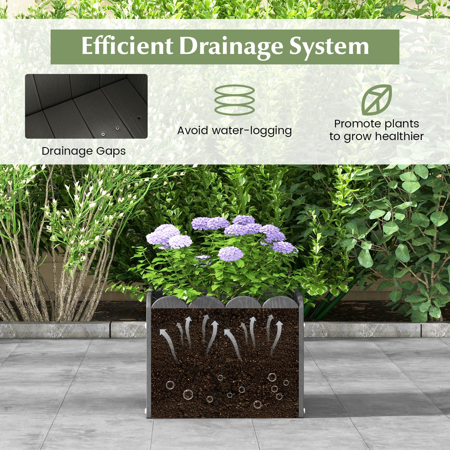 2 Pack Square Planter Box with Drainage Gaps-Grey
