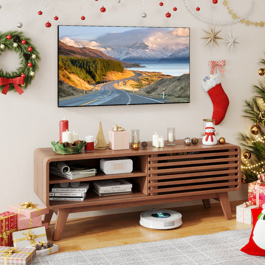TV Stand for TVs up to 55 Inches Entertainment Center with Sliding Door-Walnut