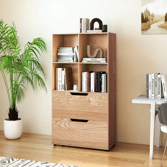 130CM 5-Tier Tall Freestanding Bookshelf for Living Room-Natural