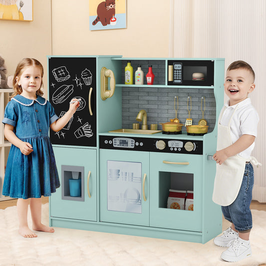 Toddler Pretend Kitchen Playset with Accessories and Simulated Sounds-Green