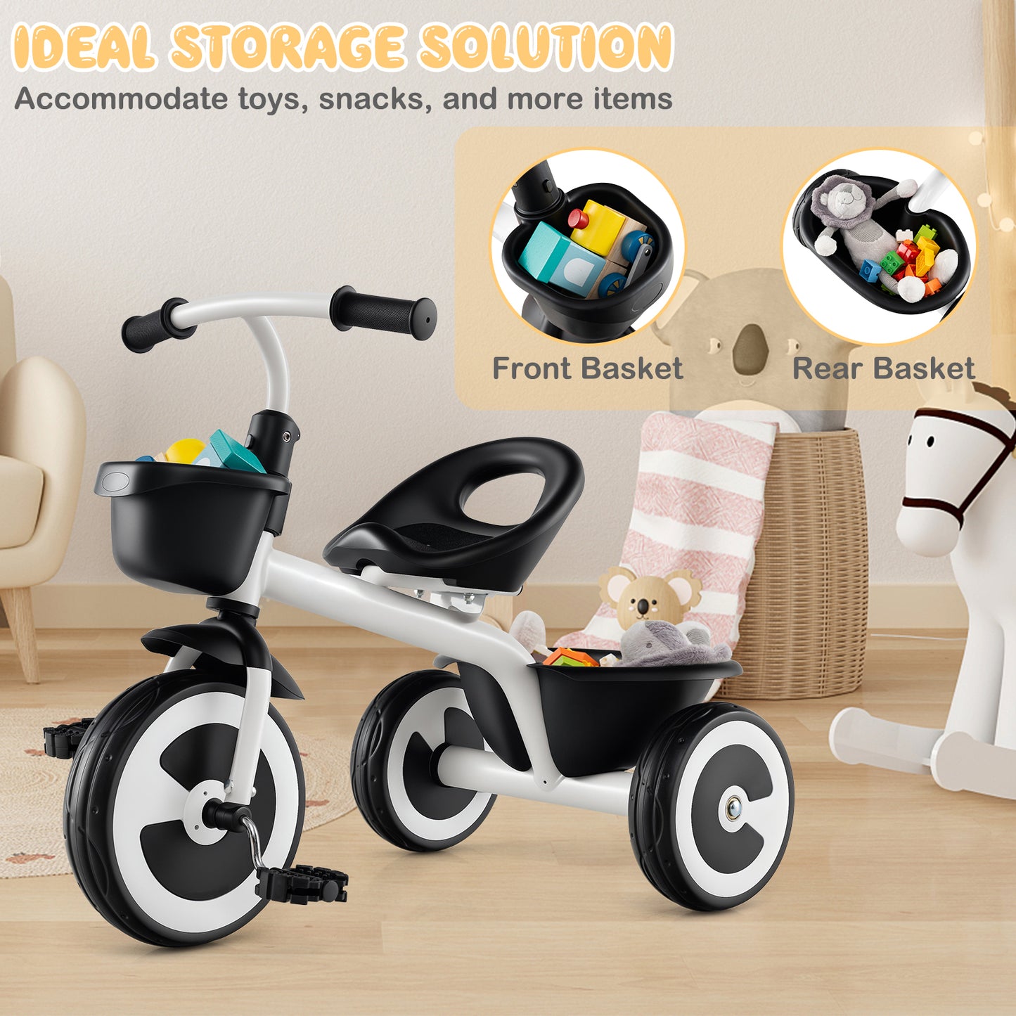 Toddler Tricycle Kids Trike with Adjustable Seat for 1.5-5 Years Old-White